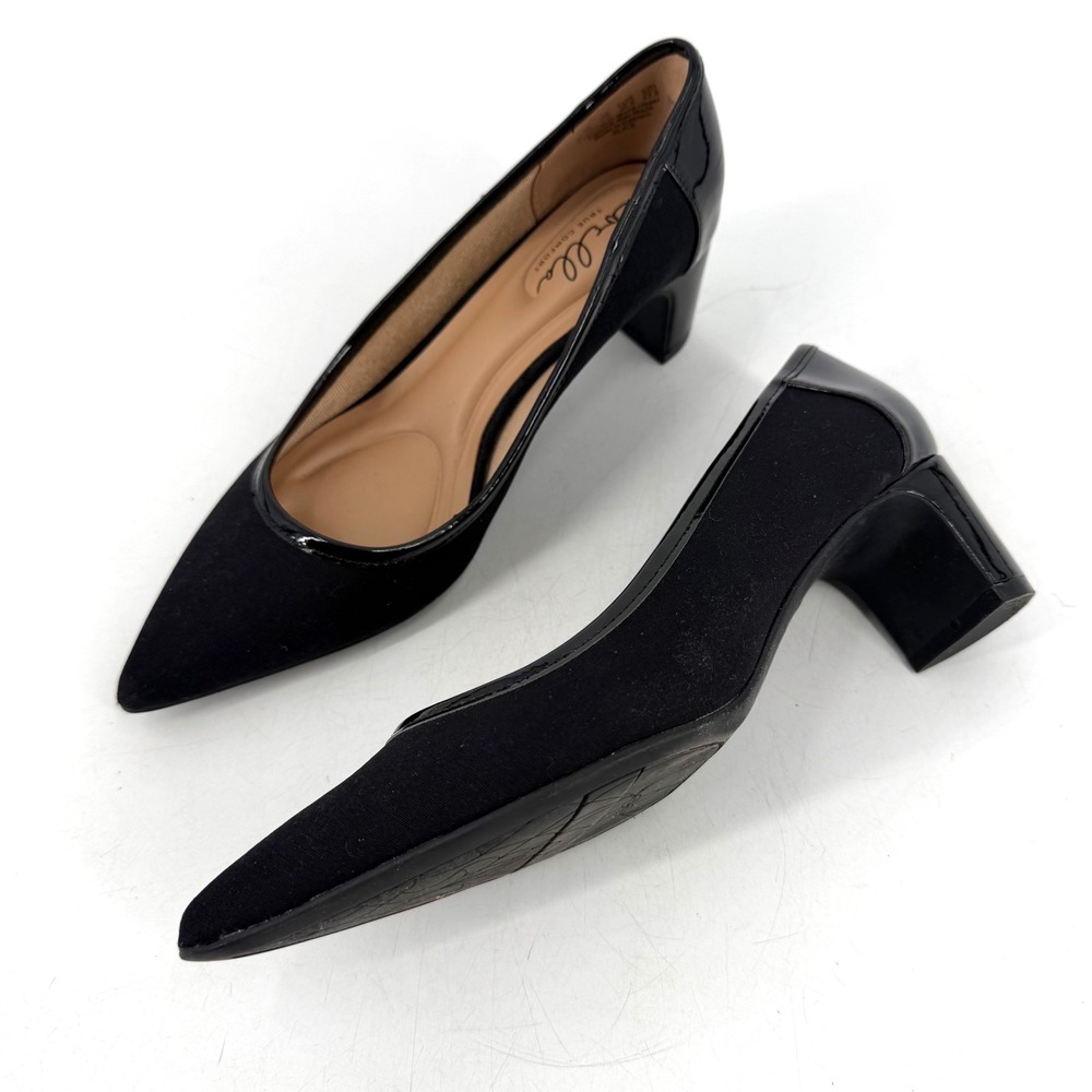 Abella Alice Pumps Women 6.5 Black Faux Patent Trim Block‎ Heel Office Comfort